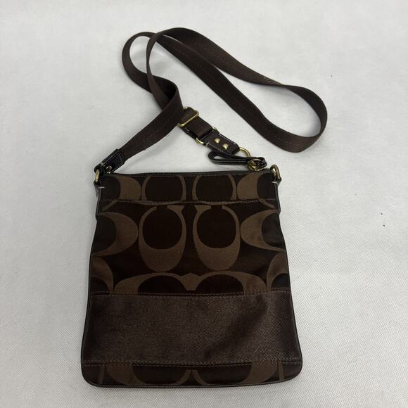Coach Signature Logo Swingpack Crossbody Bag Brown Adjustable Strap Y2K COA - Picture 4 of 12